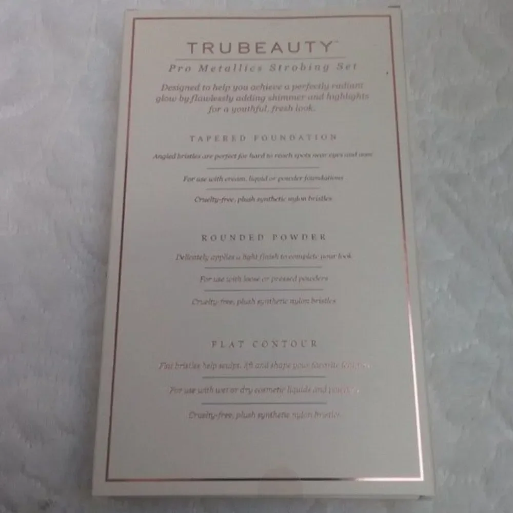 Trubeauty Pro Metallics Brushes Set of 3 Makeup Strobing Highlighting New OOS